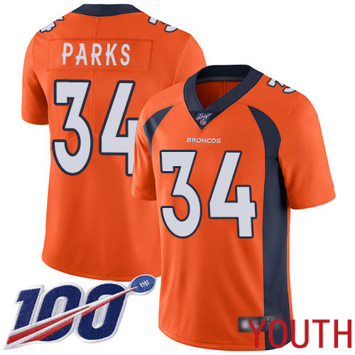 Youth Denver Broncos 34 Will Parks Orange Team Color Vapor Untouchable Limited Player 100th Season Football NFL Jersey